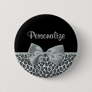 Macaron Rond 5 Cm Élégant Jaguar gris Imprimer Nom joli Bow argent