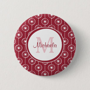 Macaron Rond 5 Cm Élégant Monogramme de Coeurs Rouge et Blanc avec n