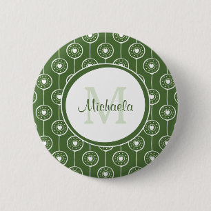 Macaron Rond 5 Cm Élégant Monogramme de Coeurs Vert et Blanc avec no