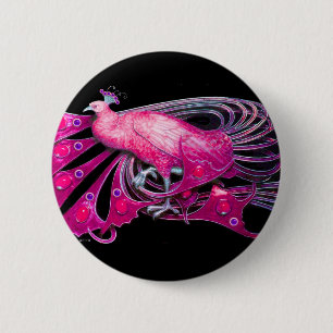 MACARON ROND 5 CM ELÉGANT PEACOCK EN ROSE, FUCHSIA, NOIR