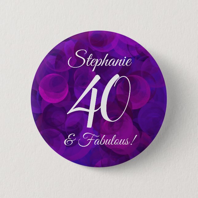 Macaron Rond 5 Cm Elégant Purple 40 et Fabuleux fête d'anniversaire (Devant)