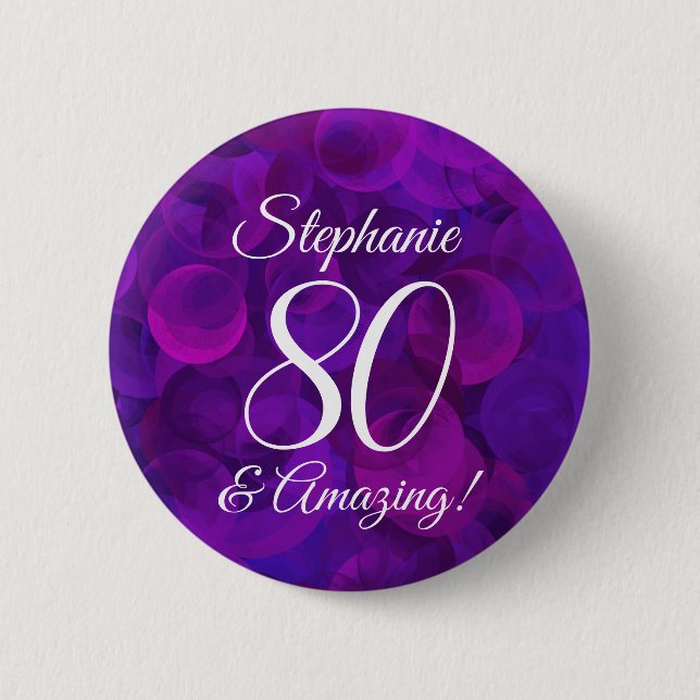 Macaron Rond 5 Cm Elégant Purple 80 et fête d'anniversaire Extraordi (Devant)