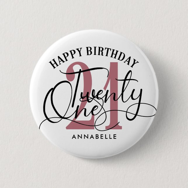 Macaron Rond 5 Cm Elégant Rose Gold & Black 21e anniversaire (Devant)