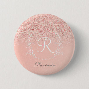 Macaron Rond 5 Cm Élégant Rose Parties scintillant or Monogramme
