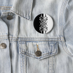 Macaron Rond 5 Cm Élégant style arlequin Abstrait noir et blanc