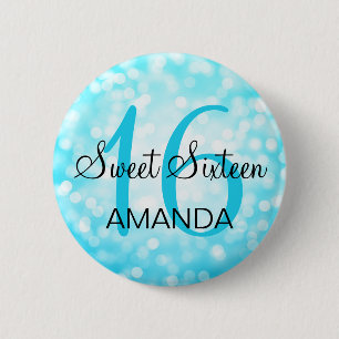 Macaron Rond 5 Cm Elégant Sweet 16 Anniversaire Turquoise Parties sc