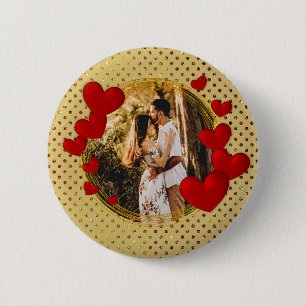 Macaron Rond 5 Cm Élégant Valentines, Amour, Anniversaire Coeur Roug
