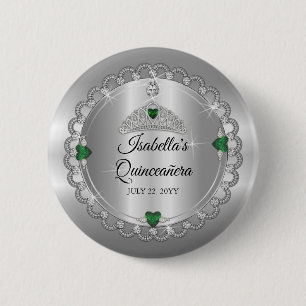 Macaron Rond 5 Cm Élégant vert émeraude Diamond Crown Quinceañera