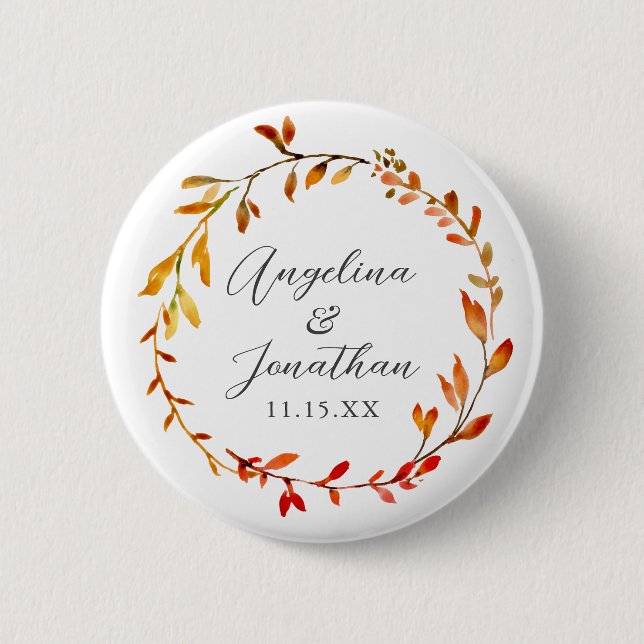 Macaron Rond 5 Cm Elégante aquarelle Feuilles Automne Mariage Person (Devant)