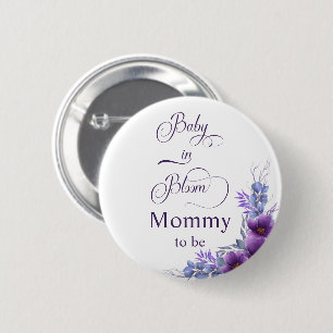 Macaron Rond 5 Cm Élégante fleur violette aquarelle future maman