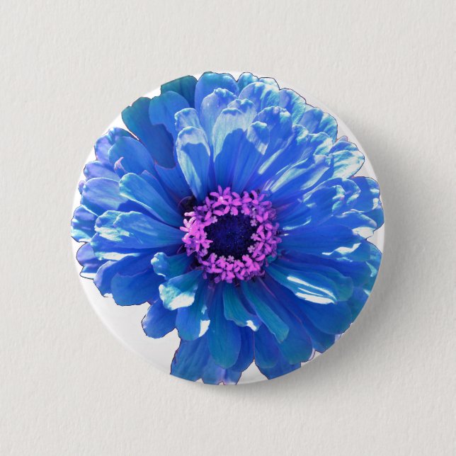 Macaron Rond 5 Cm Elégante marguerite bleue florale (Devant)