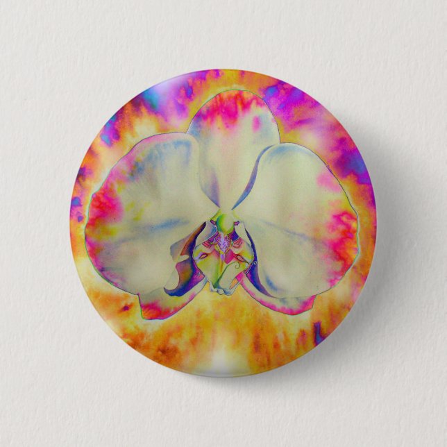 Macaron Rond 5 Cm Elégante orchidée rose rétro abstraite (Devant)