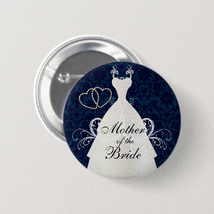 Macaron Rond 5 Cm Élégante robe nuptiale sur bleu foncé