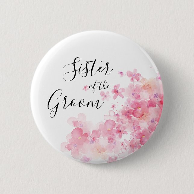 Macaron Rond 5 Cm Elégante soeur florale d'aquarelle rose du marié (Devant)