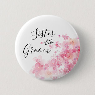 Macaron Rond 5 Cm Elégante soeur florale d'aquarelle rose du marié