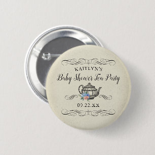 Macaron Rond 5 Cm Elégante Tea Party Vintage   BABY SHOWER