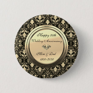 Macaron Rond 5 Cm Élégantes Boucles Chic Noir 50e Anniversaire de Ma