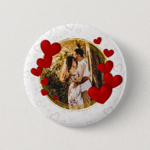 Macaron Rond 5 Cm Élégantes Saint-Valentin, Amour, Cœur Rouge Annive