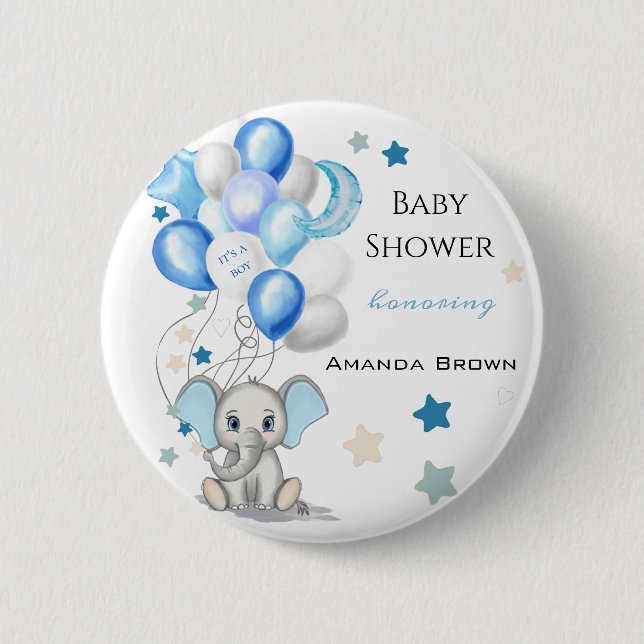 Macaron Rond 5 Cm Eléphant bébé mignon avec ballons Baby shower garç (Devant)