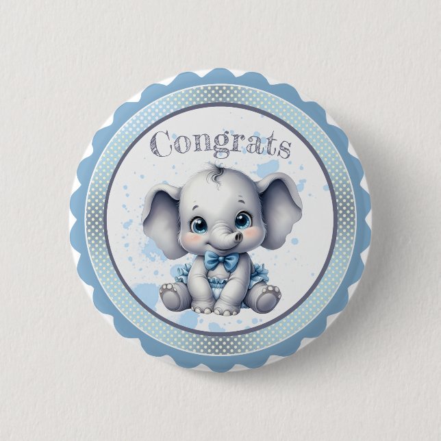 Macaron Rond 5 Cm Eléphant bleu Cutie - Petite cacahuète (Devant)