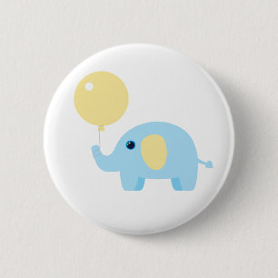 Macaron Rond 5 Cm éléphant de bébé bleu avec le ballon
