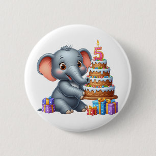 Macaron Rond 5 Cm Éléphant Mignon 5ème Anniversaire