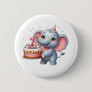 Macaron Rond 5 Cm Éléphant Mignon 7ème Anniversaire