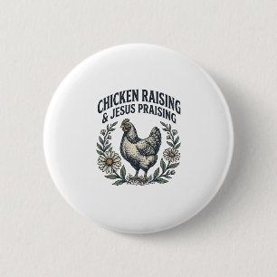 Macaron Rond 5 Cm Élevage de poulets et louange à Jésus vintage poul
