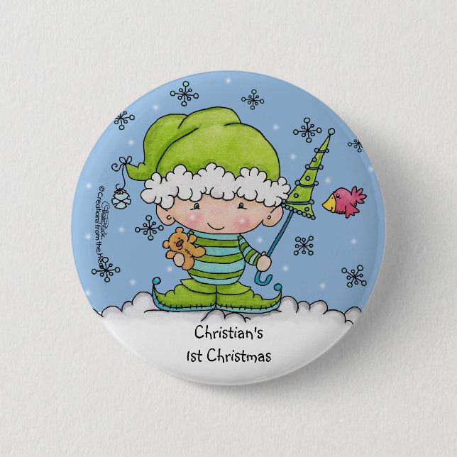 Macaron Rond 5 Cm Elf bébé - Personnalisé ! st Noël (Devant)