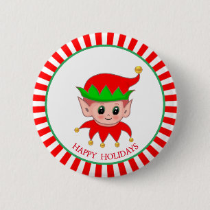 Macaron Rond 5 Cm Elfe de Noël mignon et clochettes dorées