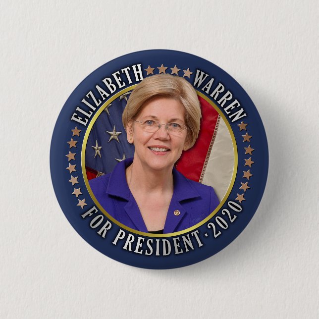 Macaron Rond 5 Cm Elizabeth Warren pour la Présidente démocrate 2020 (Devant)