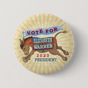 Macaron Rond 5 Cm Elizabeth Warren Présidente 2020 Démocrate Donkey