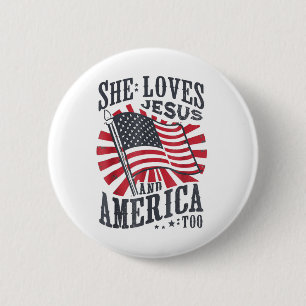 Macaron Rond 5 Cm Elle aime Jésus et l'Amérique aussi Drapeau Usa 4 