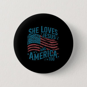 Macaron Rond 5 Cm Elle aime Jésus et l'Amérique aussi Drapeau Usa 4
