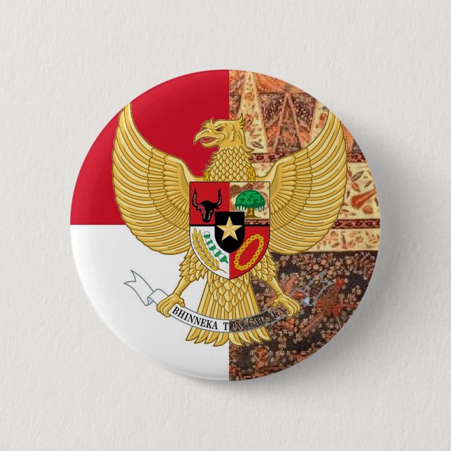 Macaron Rond 5 Cm Emblème de l'Indonésie - le drapeau de batik de (Devant)