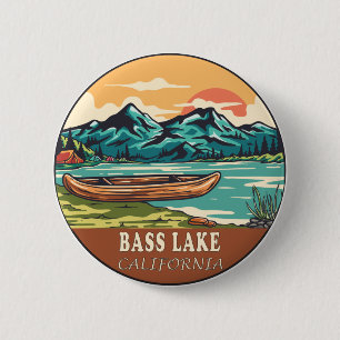 Macaron Rond 5 Cm Emblème de pêche nautique de Bass Lake California