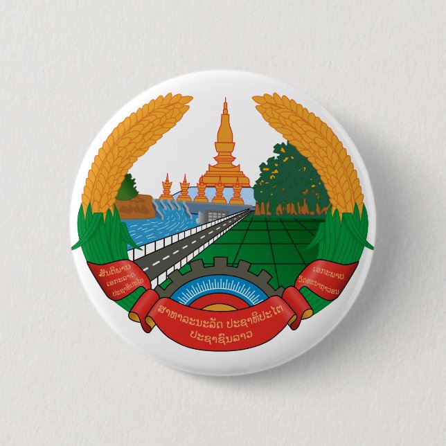 Macaron Rond 5 Cm emblème du Laos (Devant)