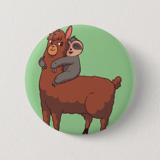 Macaron Rond 5 Cm Embrassage de Sloth Llama (Devant)