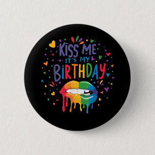 Macaron Rond 5 Cm Embrasse-moi c'est mon anniversaire