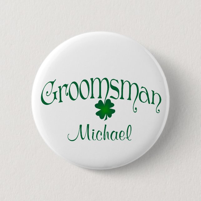 Macaron Rond 5 Cm Emerald Green, Shamrock blanc Groomsman Button (Devant)