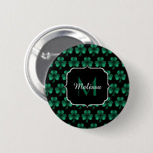 Macaron Rond 5 Cm Emerald Green Sparkle Shamrock noir Monogramme