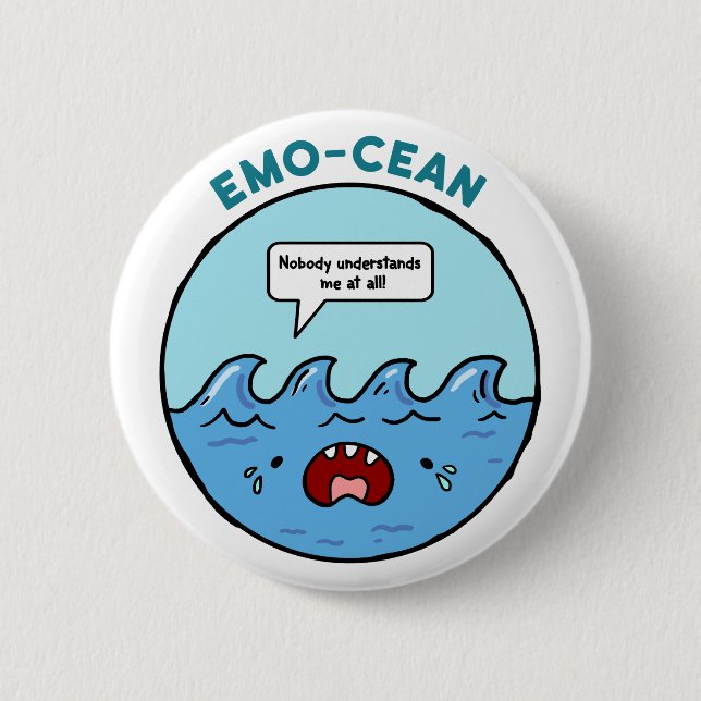 Macaron Rond 5 Cm Emo-cean Ocean Beach Pun bouton Pin (Devant)