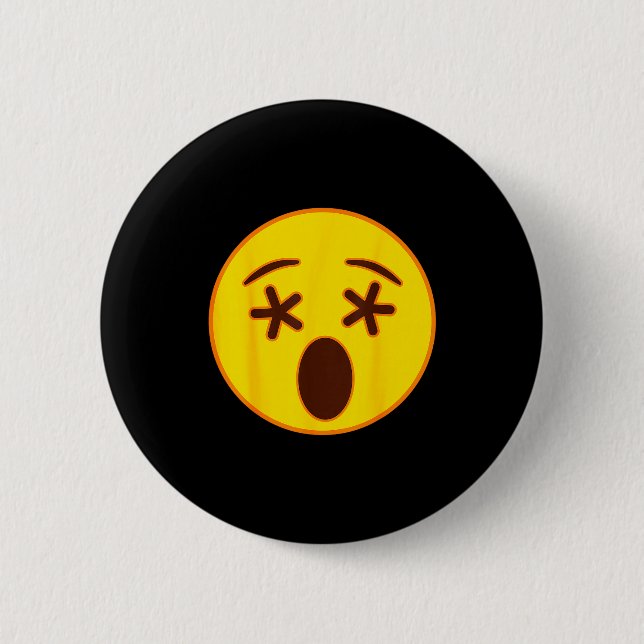 Macaron Rond 5 Cm Emoji Crossed Out Eyes Yellow Smile Face  (Devant)