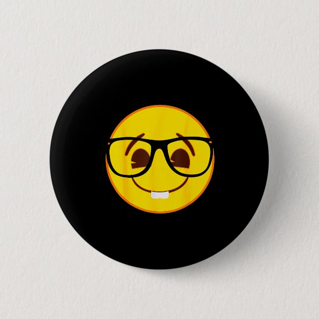 Macaron Rond 5 Cm Emoji Nerd Gles Yellow Smile Face  (Devant)