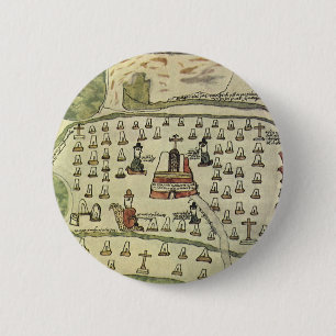 Macaron Rond 5 Cm Empire aztèque de Montezuma, carte antique du mond