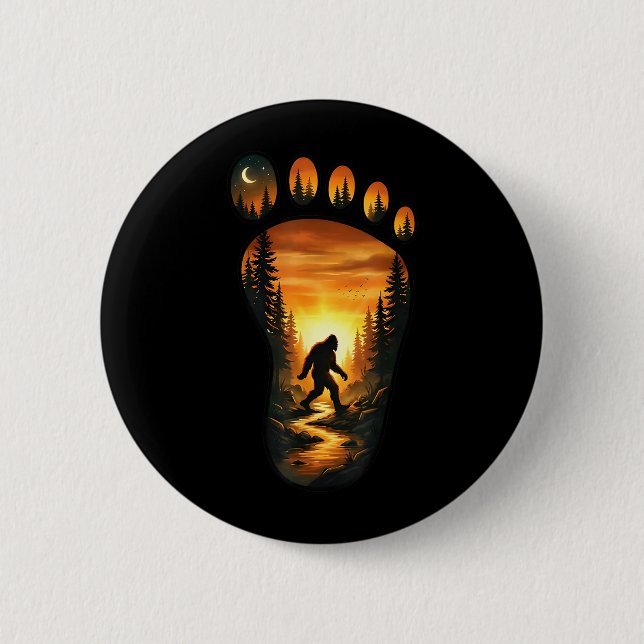 Macaron Rond 5 Cm Empreinte de Bigfoot Sasquatch Forêt Coucher de so (Devant)