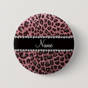 Macaron Rond 5 Cm Empreinte de léopard de parties scintillant rose p