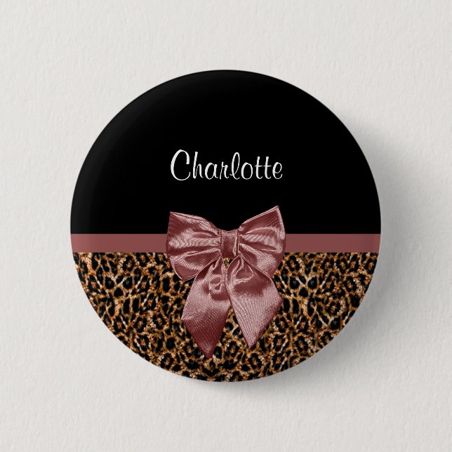 Macaron Rond 5 Cm Empreinte de léopard élégant élégant Brown Bow et  (Devant)