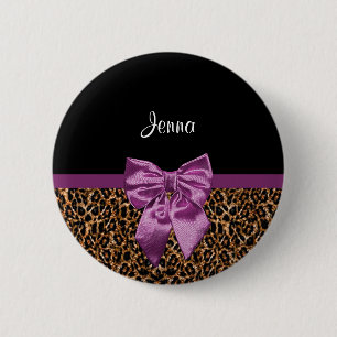 Macaron Rond 5 Cm Empreinte de léopard élégant élégant Purple Bow et
