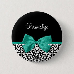 Macaron Rond 5 Cm Empreinte de léopard Emerald Green Ribbon Bow Nom 